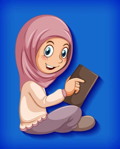 Ragazza Musulmana Che Legge Dall Illustrazione Del Corano — Vettoriale Stock