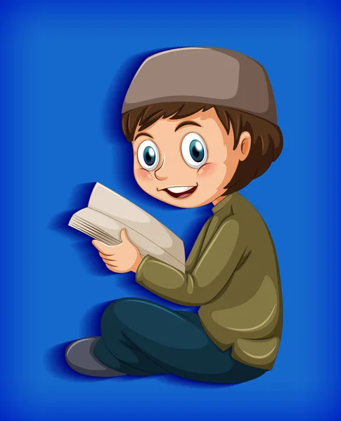Muslimský Chlapec Čtení Quran Ilustrace — Stockový vektor