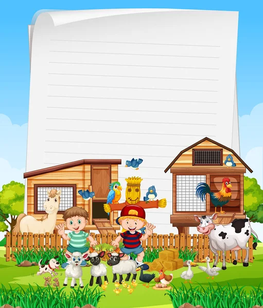 Blank Paper Organic Farm Animal Farm Set Illustration — Stock Vector