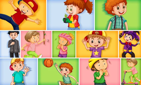 Conjunto Diferentes Personajes Infantiles Diferentes Ilustraciones Fondo Color — Vector de stock