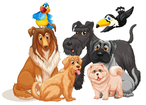 Cute animal dog group isolated on white background illustration