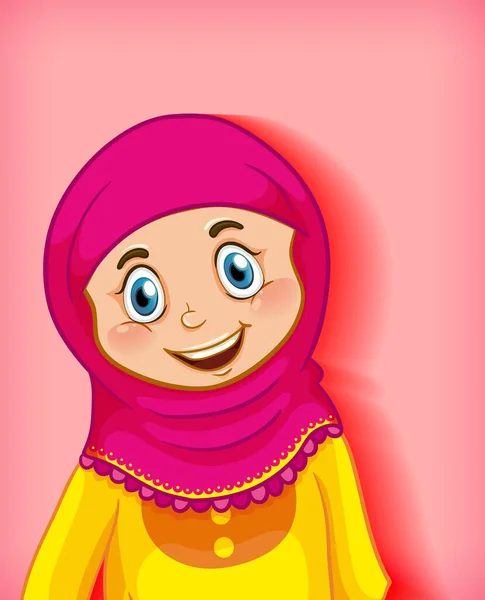 Felice Musulmano Ragazza Cartone Animato Personaggio Illustrazione — Vettoriale Stock