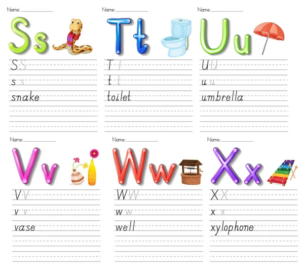 Alphabet Arbeitsblatt Auf Weißem Papier — Stockvektor