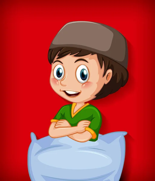 Male Muslim Cartoon Character Pillow Illustration — Stock Vector