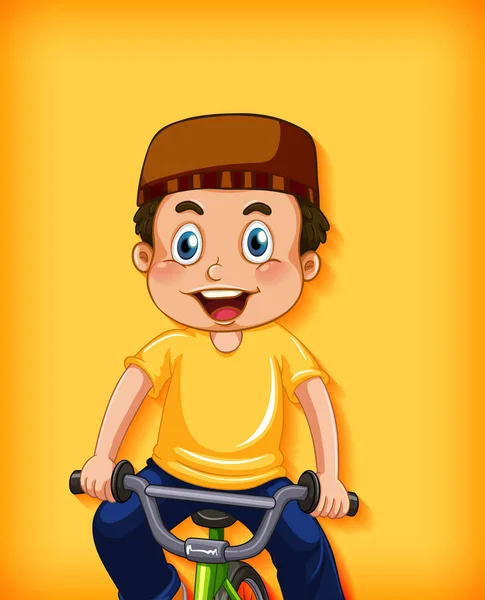 快乐的穆斯林男孩骑自行车图解 — 图库矢量图片