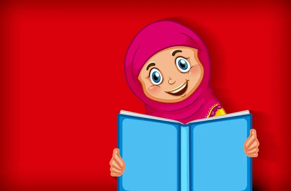 Menina Muçulmana Lendo Ilustração Livro — Vetor de Stock