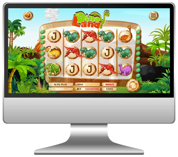 Dinosaurus Spel Computer Scherm Illustratie — Stockvector