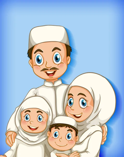 卡通人物色彩梯度背景图上的穆斯林家庭成员 — 图库矢量图片
