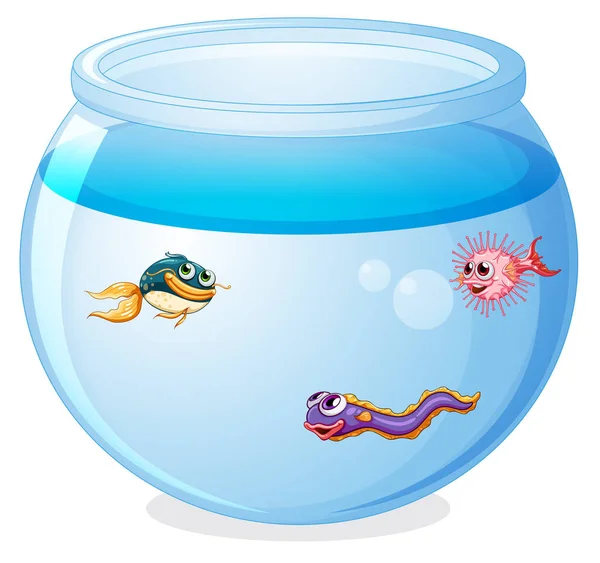 Carino Pesci Nel Serbatoio Cartone Animato Isolato Illustrazione — Vettoriale Stock