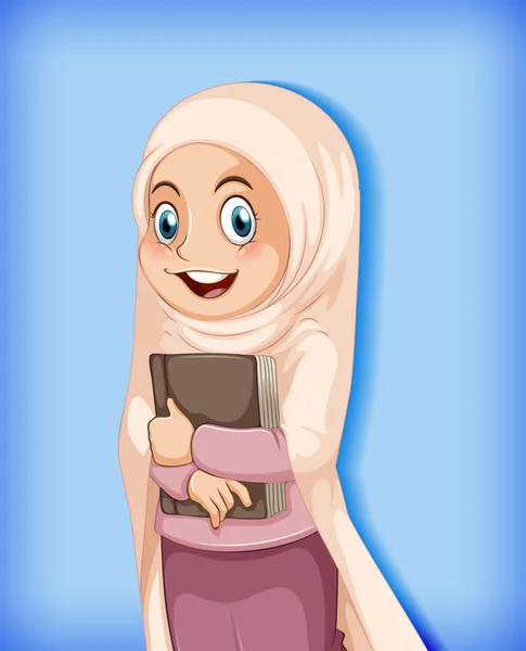 Female Muslim Cartoon Character Colour Gradient Background Illustration — Stock Vector