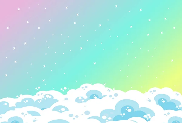 Blank Regenbogen Pastell Himmel Hintergrund Mit Wolken Illustration — Stockvektor