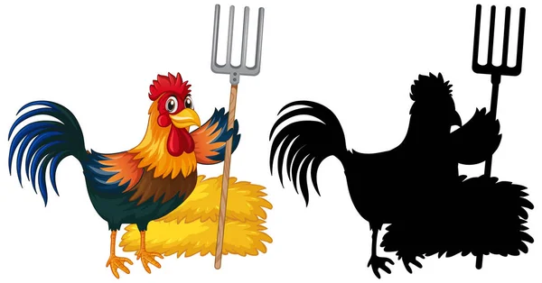 Κοτόπουλο Αγρότης Την Εικόνα Σιλουέτα Του — Διανυσματικό Αρχείο