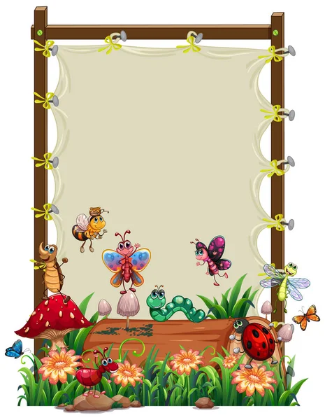 Modelo Quadro Madeira Lona Com Jardim Animal Conjunto Ilustração Isolada — Vetor de Stock