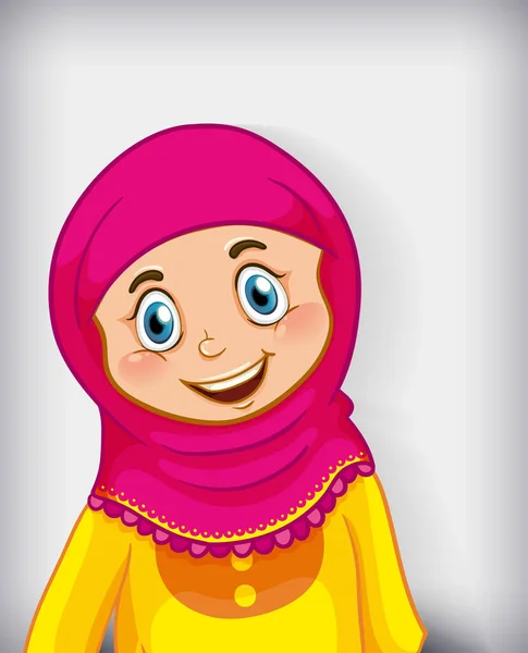 Glad Muslim Flicka Tecknad Karaktär Illustration — Stock vektor