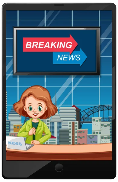 Breaking News Tablet Screens Isolated Illustration — Stock Vector