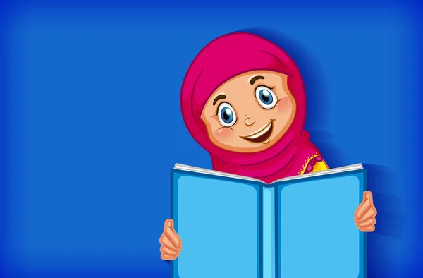 Moslim Meisje Lezen Van Het Boek Illustratie — Stockvector
