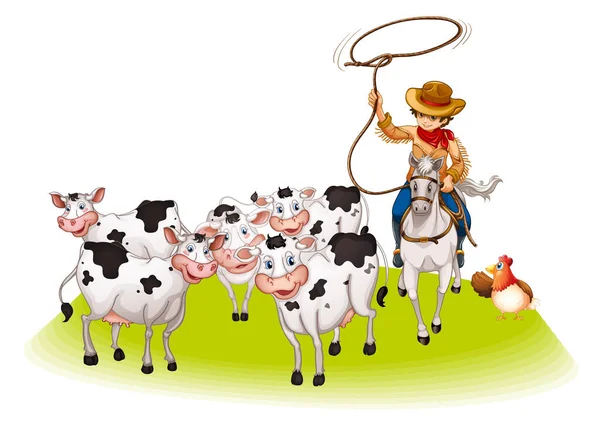 Grupo Animais Domésticos Com Cowboy Ilustração Isolada —  Vetores de Stock