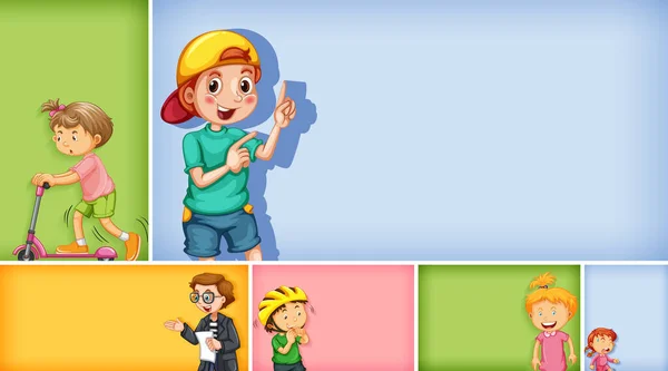 Conjunto Diferentes Personajes Infantiles Diferentes Ilustraciones Fondo Color — Archivo Imágenes Vectoriales