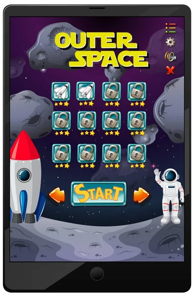 Outer Space Mission Game Tablet Screen Illustration — Stock Vector