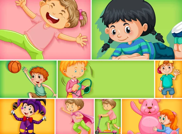 Conjunto Diferentes Personajes Infantiles Diferentes Ilustraciones Fondo Color — Archivo Imágenes Vectoriales