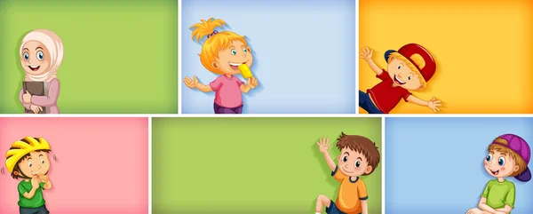 Conjunto Diferentes Personajes Infantiles Diferentes Ilustraciones Fondo Color — Vector de stock