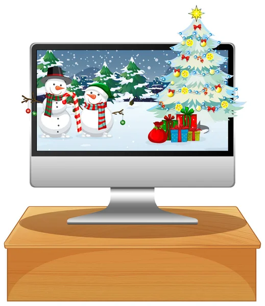 Computador Mesa Com Ilustração Fundo Xmas Desktop — Vetor de Stock