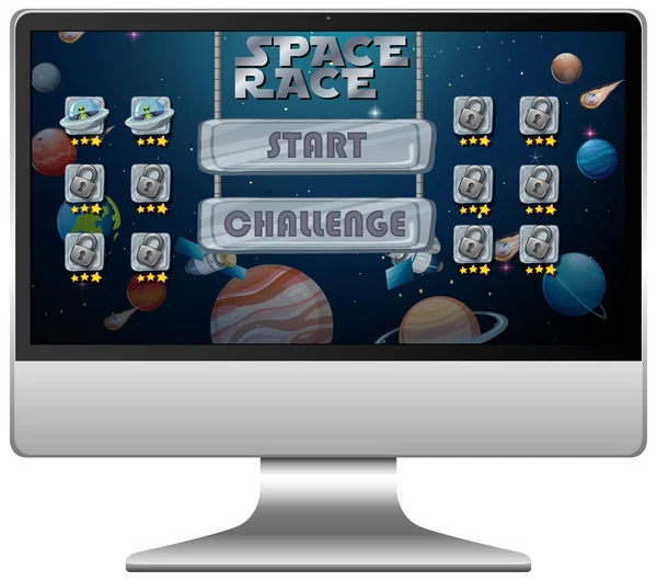 Ruimte Race Missie Spel Computer Scherm Illustratie — Stockvector