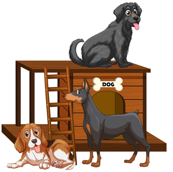 Dog House Cute Dogs Isolated Illustration — Stock Vector