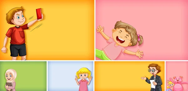 Conjunto Diferentes Personajes Infantiles Diferentes Ilustraciones Fondo Color — Archivo Imágenes Vectoriales