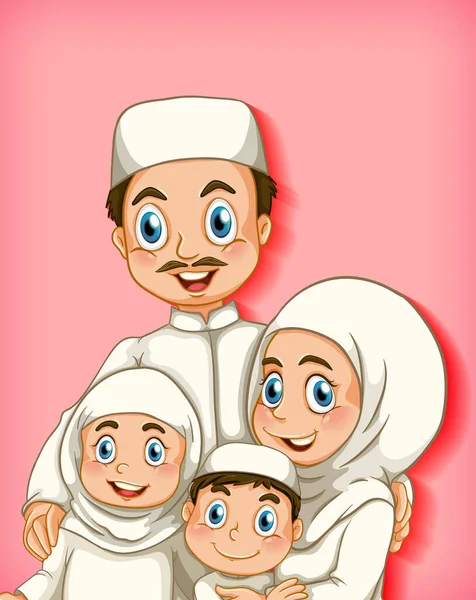 Μουσουλμανικό Μέλος Της Οικογένειας Στην Απεικόνιση Φόντου Χρωματικής Βαθμίδας Χαρακτήρα — Διανυσματικό Αρχείο