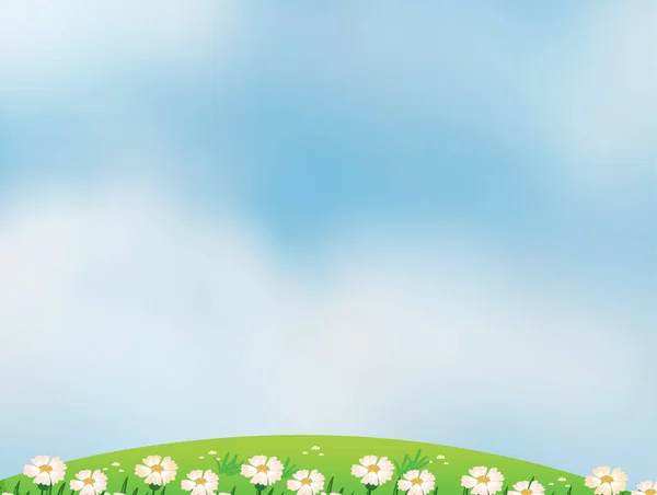 Fondo Cielo Azul Brillante Blanco Con Algunas Flores Ilustración — Vector de stock