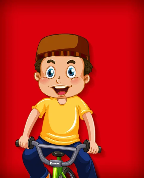 Glad Muslim Pojke Ridning Cykel Illustration — Stock vektor