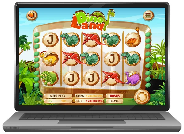 Dinosaurus Spel Laptop Scherm Illustratie — Stockvector