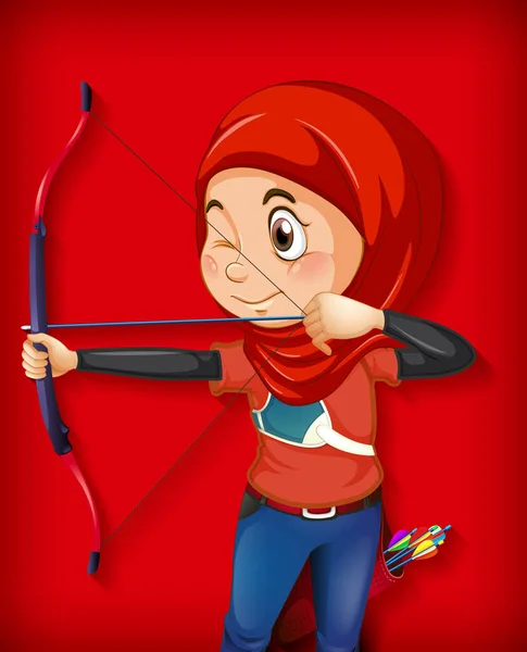 Female Muslim Archer Character Illustration — Stock Vector