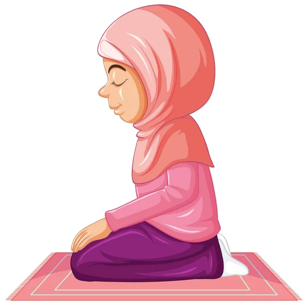 Arabský Muslim Dívka Růžové Tradiční Oblečení Modlící Pozici Izolované Bílém — Stockový vektor