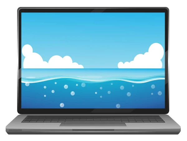 Laptop Met Zeewater Het Scherm Illustratie — Stockvector