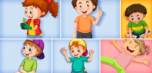 Conjunto Diferentes Personajes Infantiles Diferentes Ilustraciones Fondo Color — Vector de stock