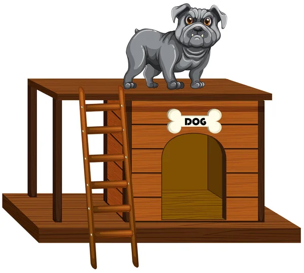 Casa Del Perro Con Lindo Perro Pie Ilustración Aislada — Vector de stock