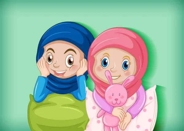 Bahagia Muslim Gadis Dalam Gambar Piyama - Stok Vektor