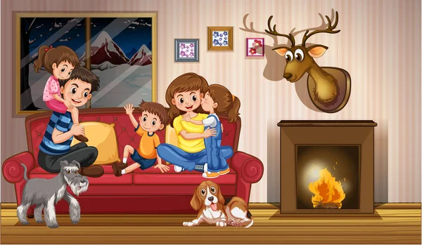 Šťastná Rodina Doma Ilustrace — Stockový vektor