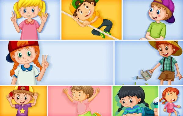 Conjunto Diferentes Personajes Infantiles Diferentes Ilustraciones Fondo Color — Vector de stock