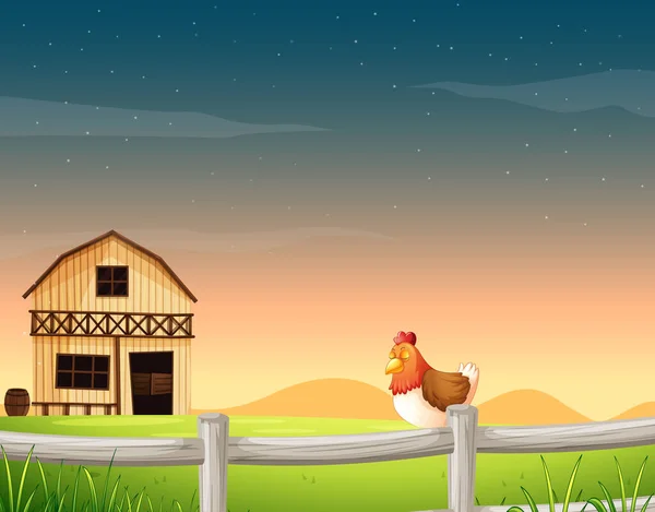 Farm Scene Nature Barn Chicken Illustration — Stock Vector