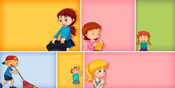 Conjunto Diferentes Personajes Infantiles Diferentes Ilustraciones Fondo Color — Vector de stock