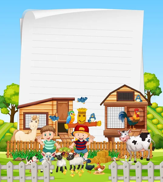 Papel Blanco Granja Ecológica Con Ilustración Set Granja Animal — Vector de stock