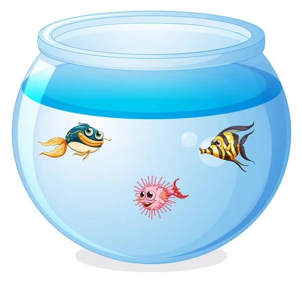 Cute Fishes Tank Cartoon Isolated Illustration — Stock Vector