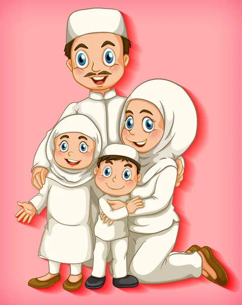 Muslim Family Member Cartoon Character Colour Gradient Background Illustration — Stock Vector