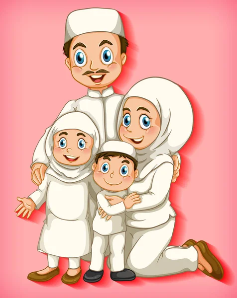 Muslimisches Familienmitglied Auf Zeichentrickfigur Farbverlauf Hintergrund Illustration — Stockvektor