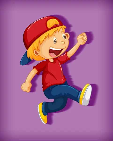 Cute Boy Wearing Red Cap Stranglehold Walking Position Cartoon Character — Stock Vector