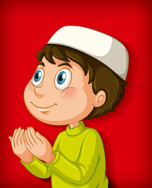 Ragazzo Musulmano Che Prega Sul Gradiente Colore Sfondo Illustrazione — Vettoriale Stock
