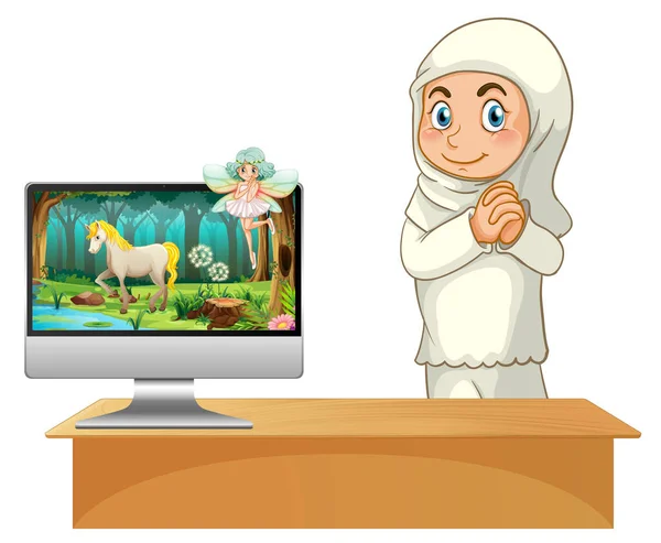 电脑背景图上的童话故事 — 图库矢量图片